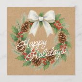 Classy December Wreath With White Bow Holiday Card シーズンカード (正面)