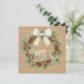 Classy December Wreath With White Bow Holiday Card シーズンカード (スタンド正面)
