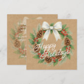 Classy December Wreath With White Bow Holiday Card シーズンカード (正面/裏面)