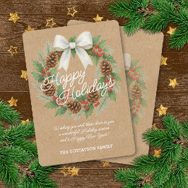 Classy December Wreath With White Bow Watercolor シーズンカード