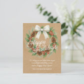 Classy December Wreath With White Bow Watercolor シーズンポストカード (スタンド正面)