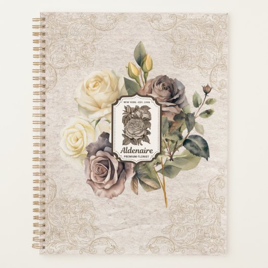 Classy decorative floral on kraft paper Rustic プランナー手帳 (正面)