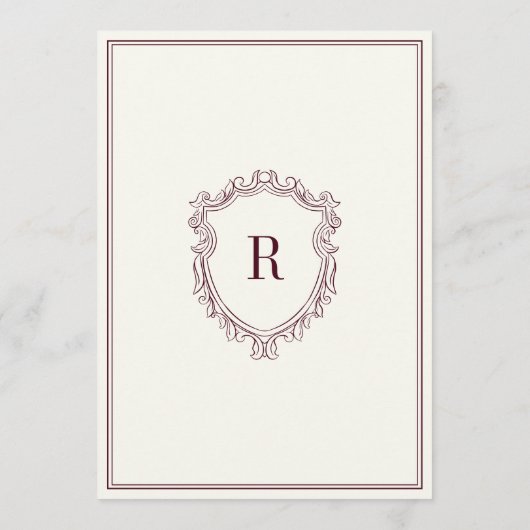 Classy Deep Burgundy Ivory Crest Old Money Wedding 招待状 (裏面)
