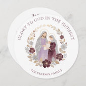 Classy Deep Plum Glitter Holy Nativity Christmas シーズンカード (正面/裏面)