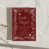 Classy Deep Red Blue Floral All In One Wedding 招待状