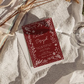 Classy Deep Red Blue Floral Modern Photo Wedding  招待状