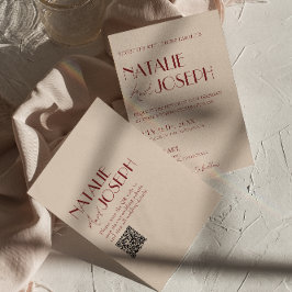 Classy Deep Red Blue QR Code Modern Wedding 招待状