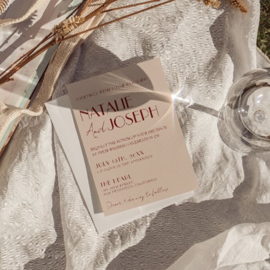 Classy Deep Red Blue QR Code Modern Wedding 招待状