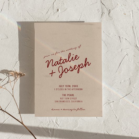 Classy Deep Red Blue Whimsical All In One Wedding 招待状