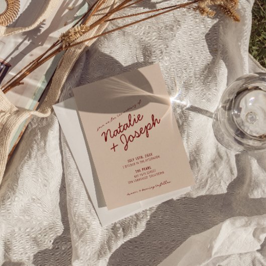 Classy Deep Red Blue Whimsical All In One Wedding 招待状