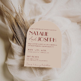 Classy Deep Red Blue Whimsical Modern Arch Wedding 招待状