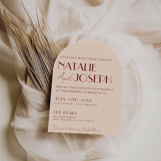 Classy Deep Red Blue Whimsical Modern Arch Wedding 招待状