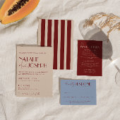 Classy Deep Red Blue Whimsical Modern Wedding 招待状