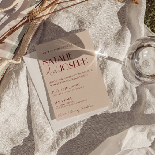 Classy Deep Red Blue Whimsical Modern Wedding 招待状