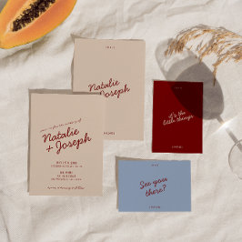 Classy Deep Red Blue Whimsical Unique Wedding 招待状