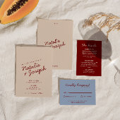 Classy Deep Red Blue Whimsical Unique Wedding 招待状