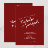Classy Deep Red Blue Whimsical Unique Wedding 招待状 (正面/裏面)