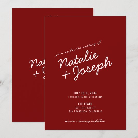 Classy Deep Red Blue Whimsical Unique Wedding 招待状 (正面/裏面)