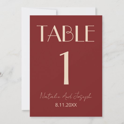 Classy Deep Red Cream Fancy Wedding Table Number 招待状 (正面)