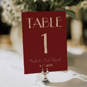 Classy Deep Red Cream Fancy Wedding Table Number 招待状