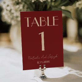 Classy Deep Red Cream Fancy Wedding Table Number 招待状