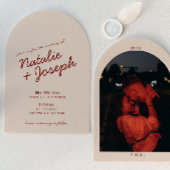 Classy Deep Red Whimsical Photo Arched Wedding 招待状