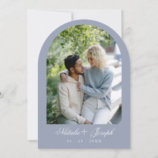 Classy Dusty Blue Floral Boho Chic Arched Wedding 招待状 (裏面)