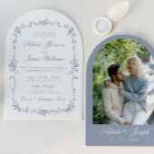 Classy Dusty Blue Floral Boho Chic Arched Wedding 招待状