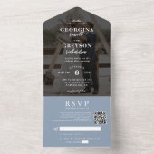 Classy Dusty Blue RSVP Photo QR Code Wedding オールインワン招待状 (内側)