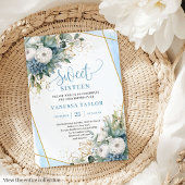 Classy Dusty Blue White Peonies Sweet 16 Invites 招待状