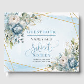 Classy Dusty Blue White Peonies Sweet Sixteen 16th ゲストブック (正面)