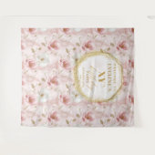 Classy dusty pink floral birthday party backdrop タペストリー (正面(横))