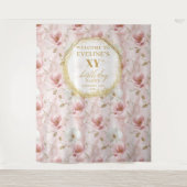 Classy dusty pink floral birthday party backdrop タペストリー (正面)