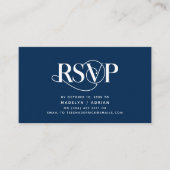 Classy Elegance、Navy Blue Script、RSVP対応 エンクロージャーカード (正面)