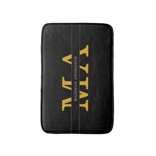 Classy Elegant Black Gold Monogram Name Text バスマット (正面縦)