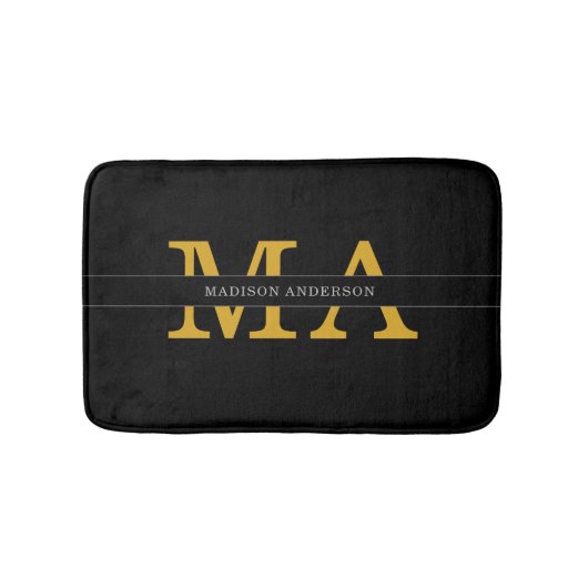 Classy Elegant Black Gold Monogram Name Text バスマット (正面)