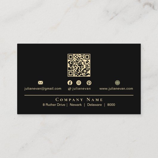 Classy Elegant Black & Gold Shiny Oval Monogram 名刺 (裏面)