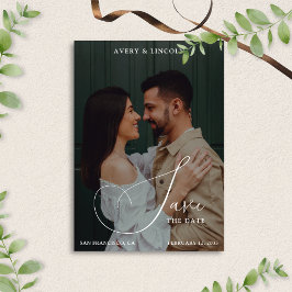 Classy Elegant Black & White Photo Script Wedding セーブザデート