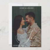 Classy Elegant Black & White Photo Script Wedding セーブザデート (正面)