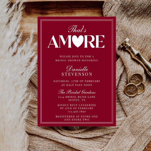 Classy Elegant Burgundy That's Amore Bridal Shower 招待状