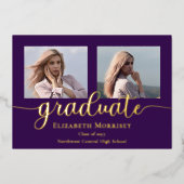 Classy Elegant Gold Script Text Graduate 3 Photo 箔招待状 (正面)