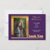 Classy Elegant Gold Text Graduate 1 Photo Purple サンキューカード (正面)