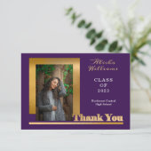 Classy Elegant Gold Text Graduate 1 Photo Purple サンキューカード (スタンド正面)