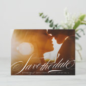 Classy Elegant Navy Blue Calligraphy QR Code Photo セーブザデート (スタンド正面)