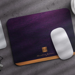 Classy elegant purple leather gold monogrammed マウスパッド