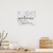 Classy Elegant White Marble Wedding Welcome Sign ポスター (キッチン)