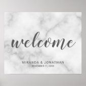 Classy Elegant White Marble Wedding Welcome Sign ポスター (正面)