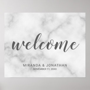 Classy Elegant White Marble Wedding Welcome Sign ポスター