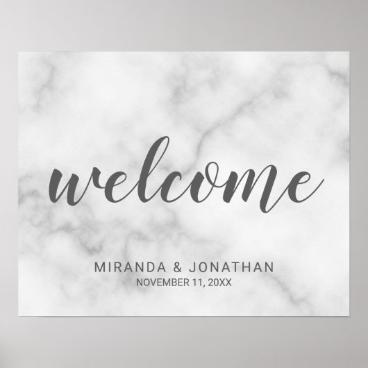 Classy Elegant White Marble Wedding Welcome Sign ポスター (正面)