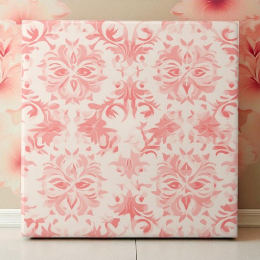 Classy Floral Damask Rose Pink タイル